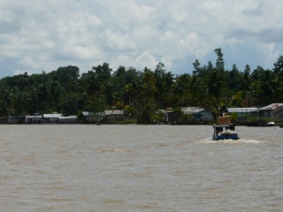 View of traditional wooden stilt houses as we approach Tanjung Selor