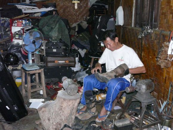I'm told this is the best and most famous cobbler in the whole of ChiangMai. I was lucky he agreed to repair my boot as his shop (no sign above it) is closed most of the time. Thai Airways give him their business.