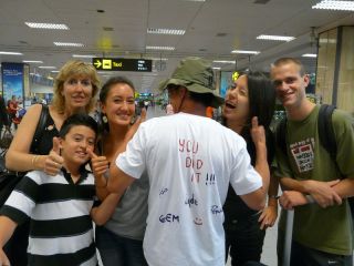 Family re-united at Changi Airport, Singapore