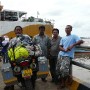 The agent bossman, Pak Ahmad (2nd from right) with his assistants and Pak Wahyu, ready to help me roll the bike onto into the ferry\'s belly.