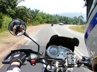Cockpit view of Solomon's bike ahead of us
